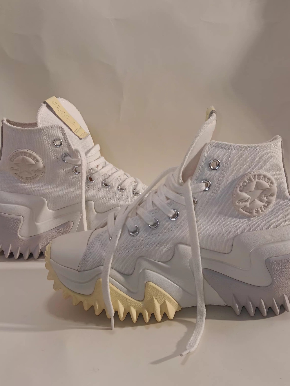 Converse Women's White Canvas High-Top Sneakers with Cream/Tan Ridged Sole